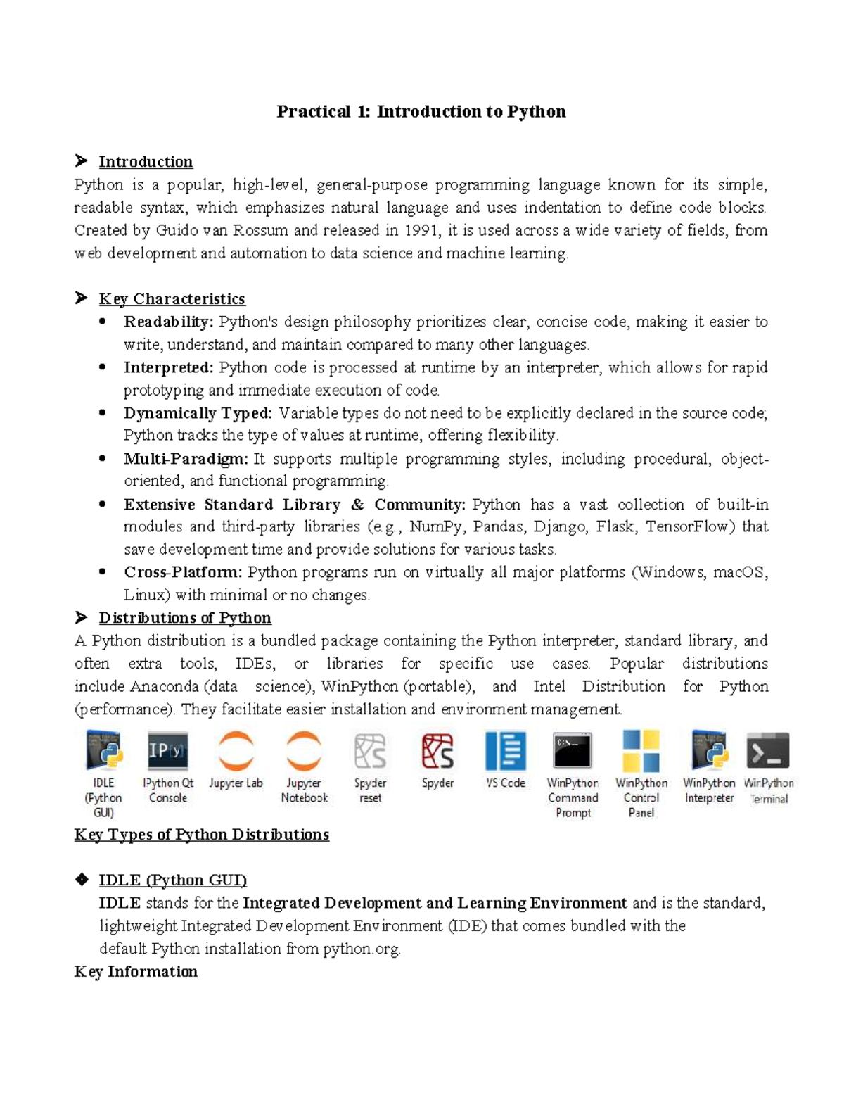Practical 1: Intro to Python Programming Concepts and Features - Studocu