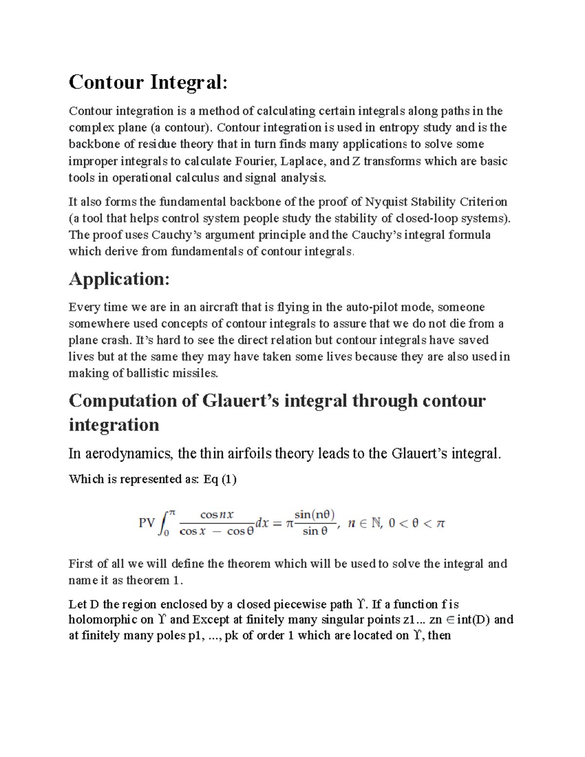 Assignment 4 22 A EM: Applications of Contour Integrals in Aerodynamics ...