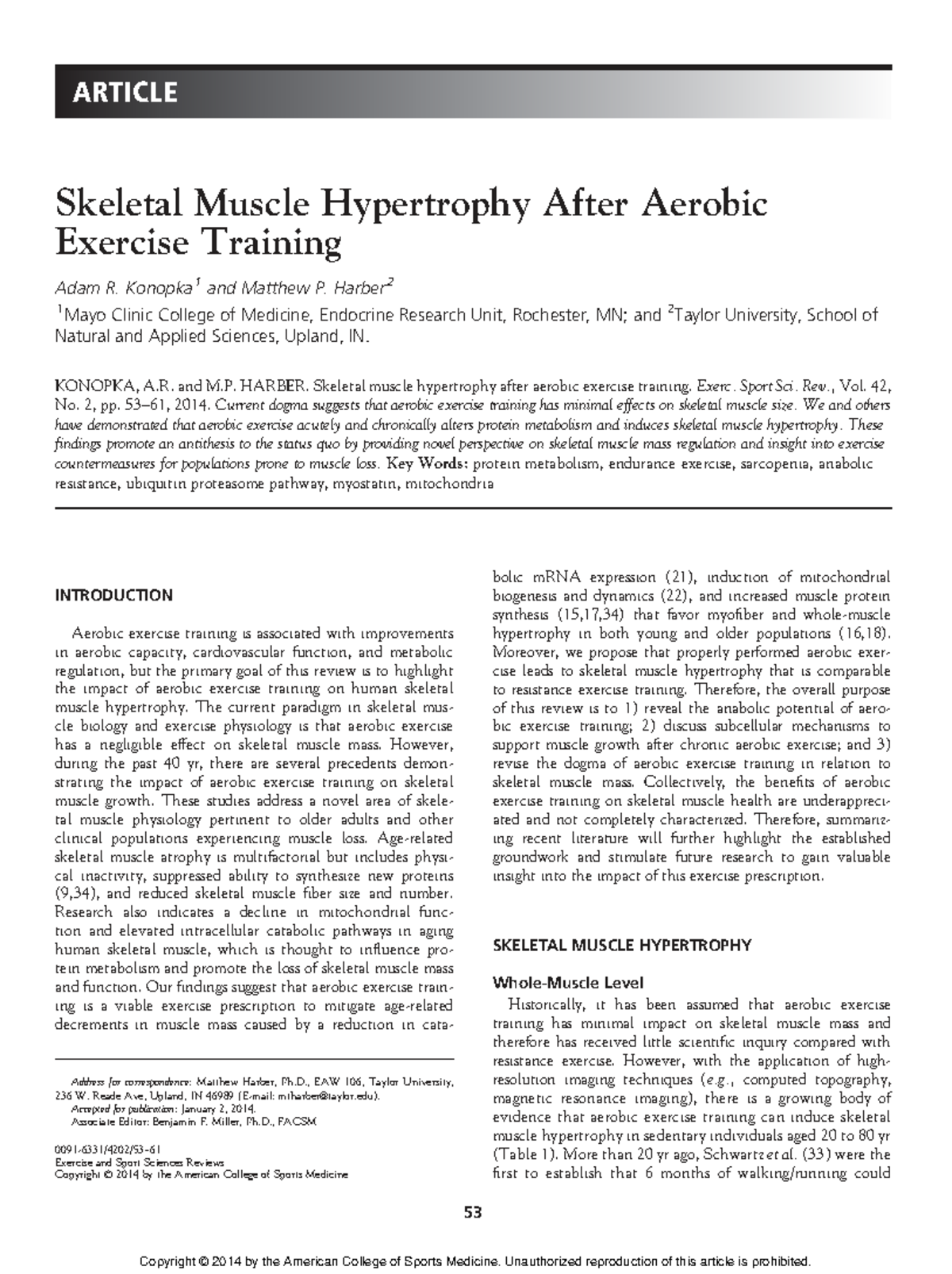 Skeletal Muscle Hypertrophy After Aerobic Exercise Training (ESSR 2014 ...