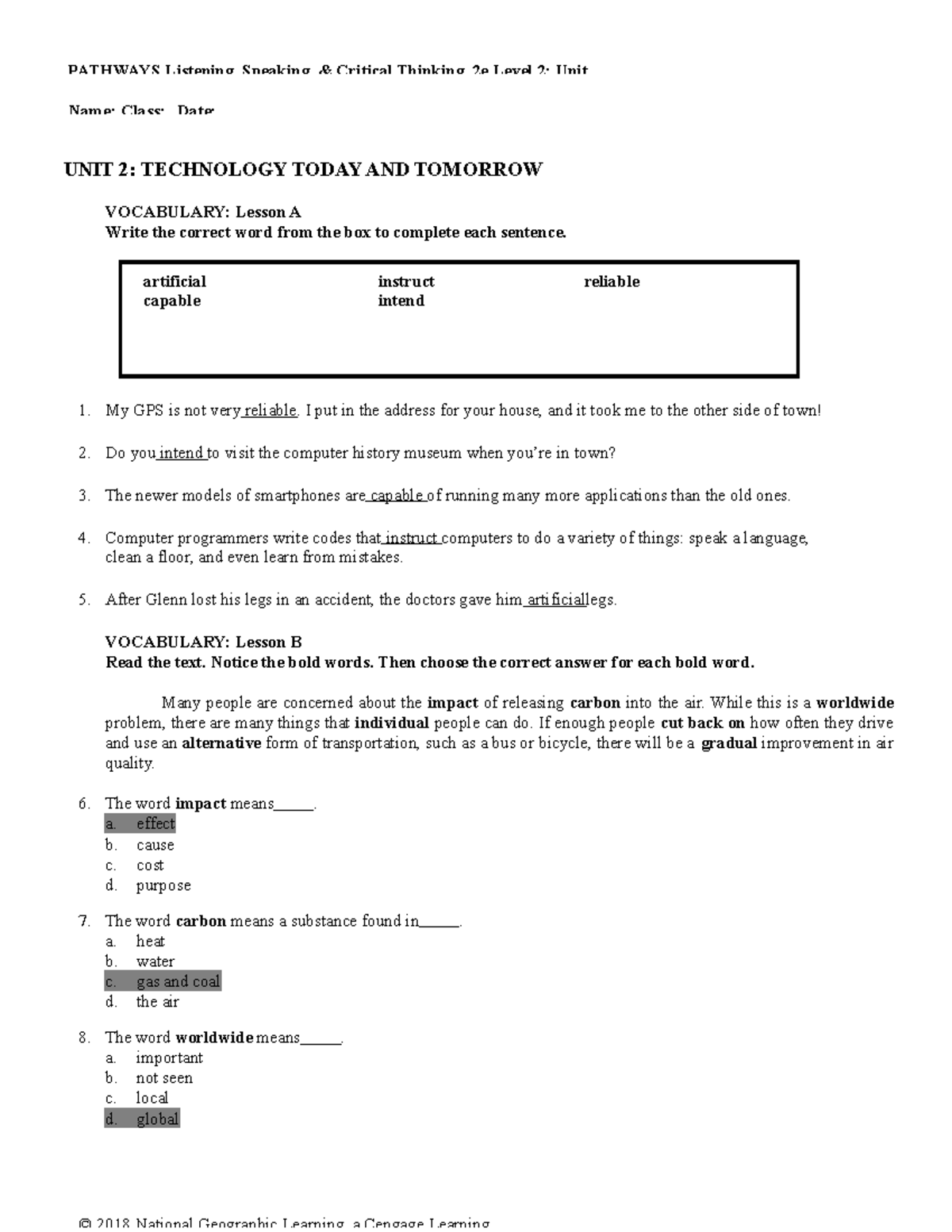 PATHWAYS LS2 2E UNIT 2 TEST: TECHNOLOGY TODAY & TOMORROW - Studocu