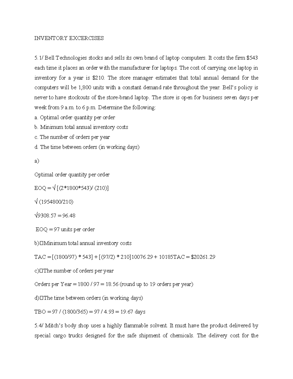 Inventory Exercises - Bài Tập Hàng Tồn Kho (Case Study) - Studocu