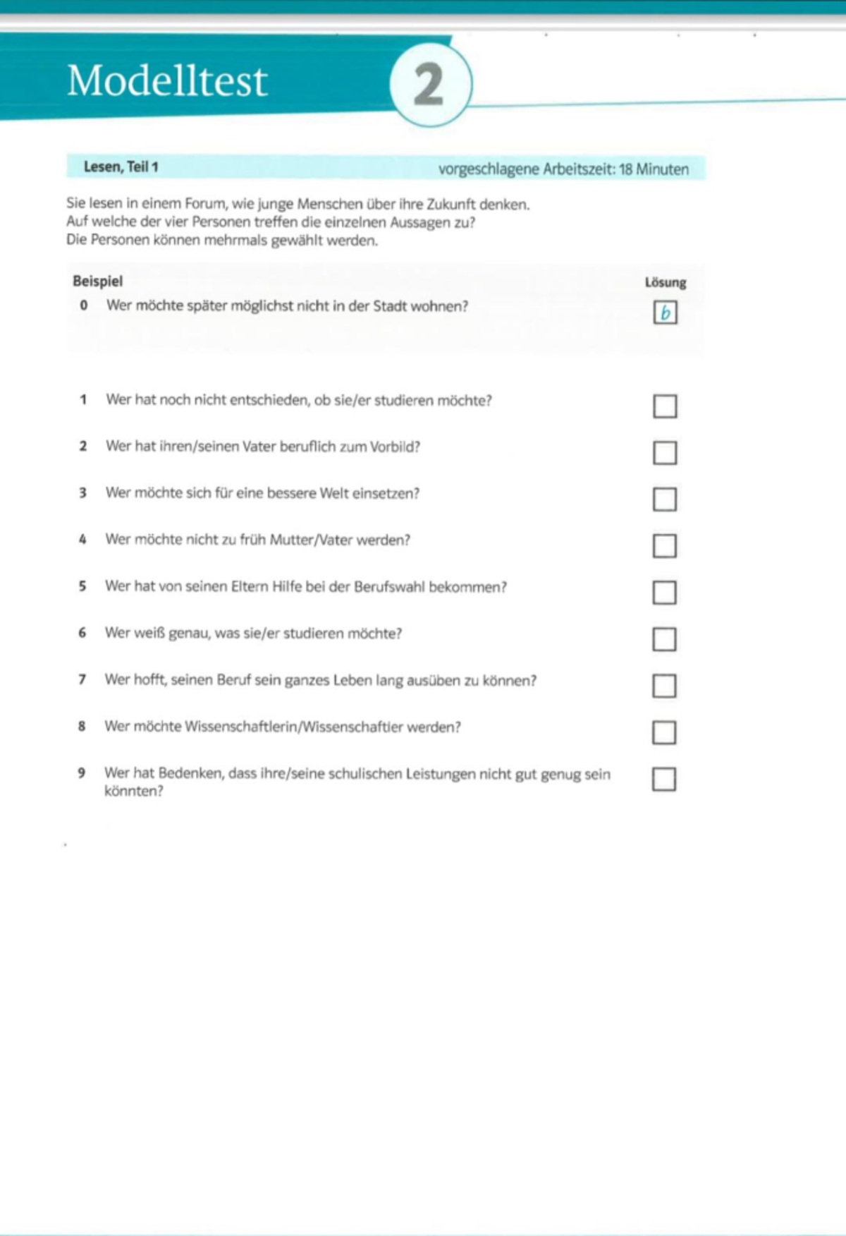 B2 Lesen Modelltest 2 - Zukunftsvisionen junger Menschen - Studocu