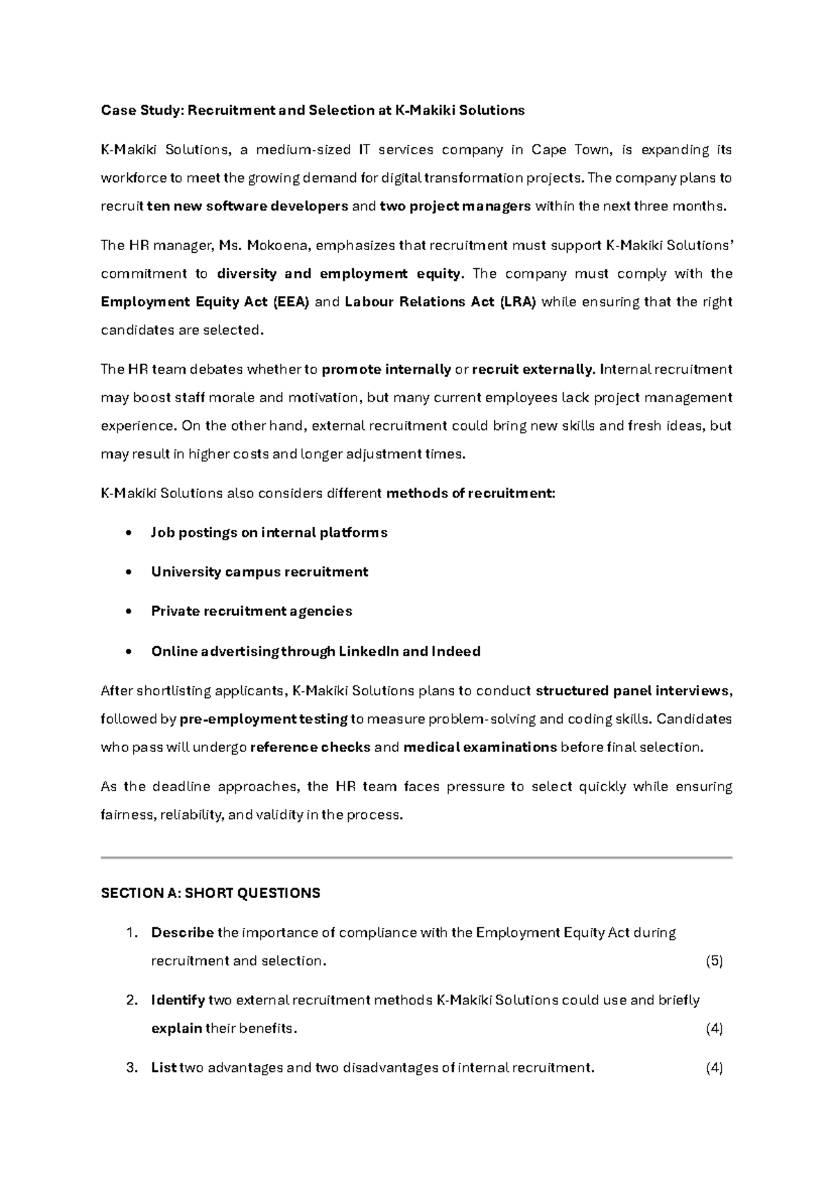 Case Study: Recruitment & Selection Strategies at Solutions - Studocu