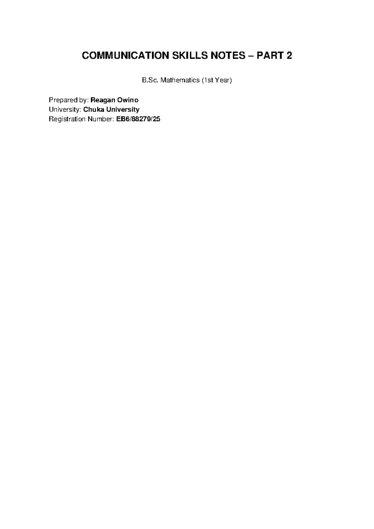 Communication Skills Notes Part 2 - B.Sc. Mathematics 1st Year - Studocu