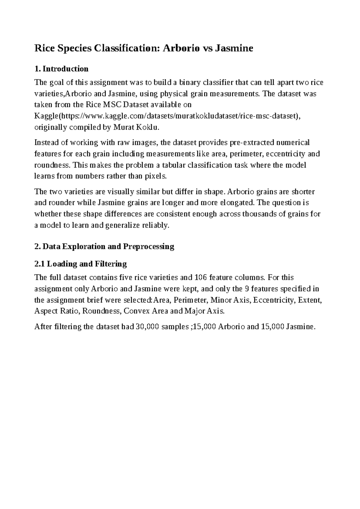 Rice Classification Assignment Report: Arborio vs Jasmine Analysis ...