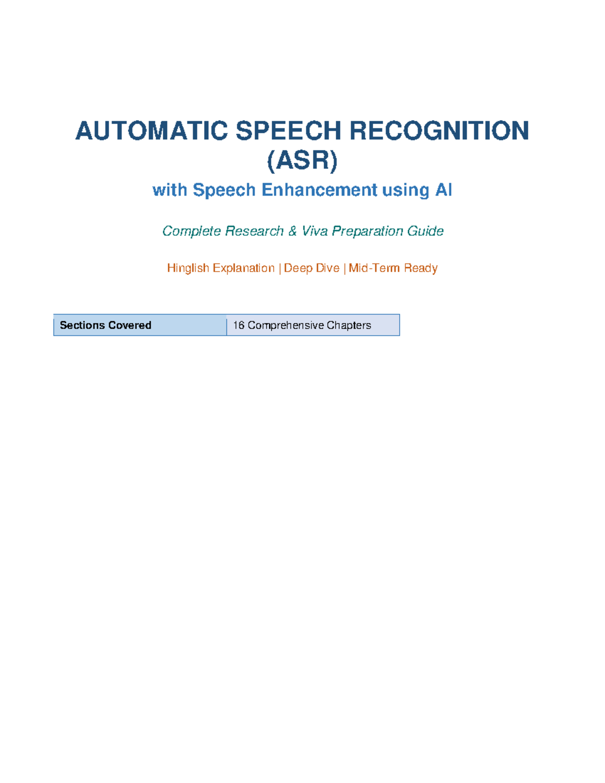 ASR (AUTOMATIC SPEECH RECOGNITION) Research Guide: Deep Dive & Speech ...