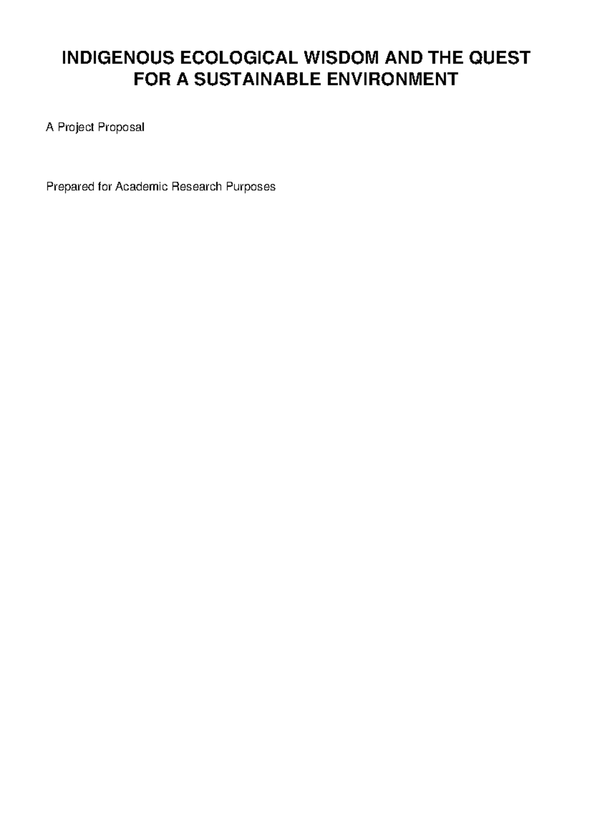 INDIGENOUS ECOLOGICAL WISDOM & SUSTAINABILITY PROPOSAL - Studocu