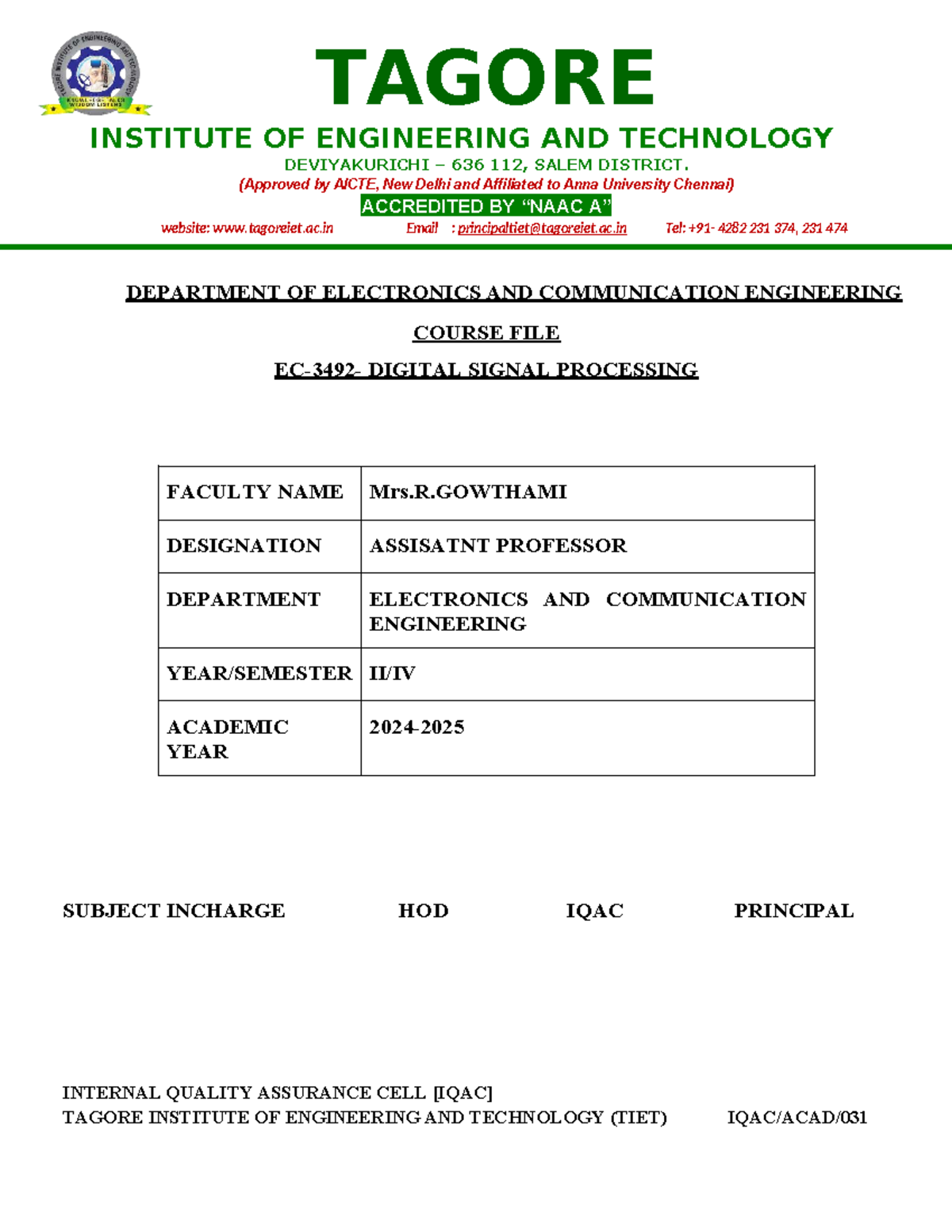 DSP Course File - Electronics and Communication Engineering (ECE) - Studocu