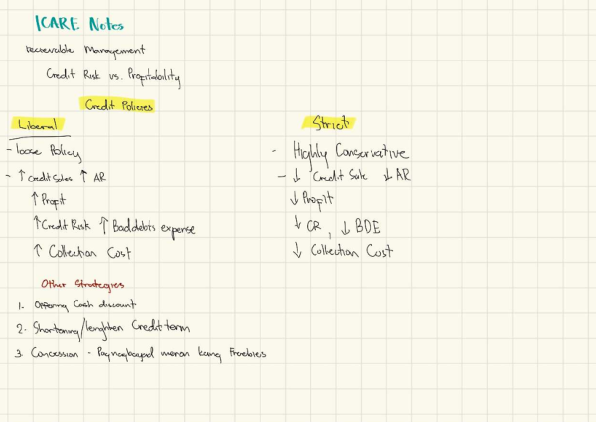 Working Capital Inventory & Receivables Notes for Course Code T T - Studocu