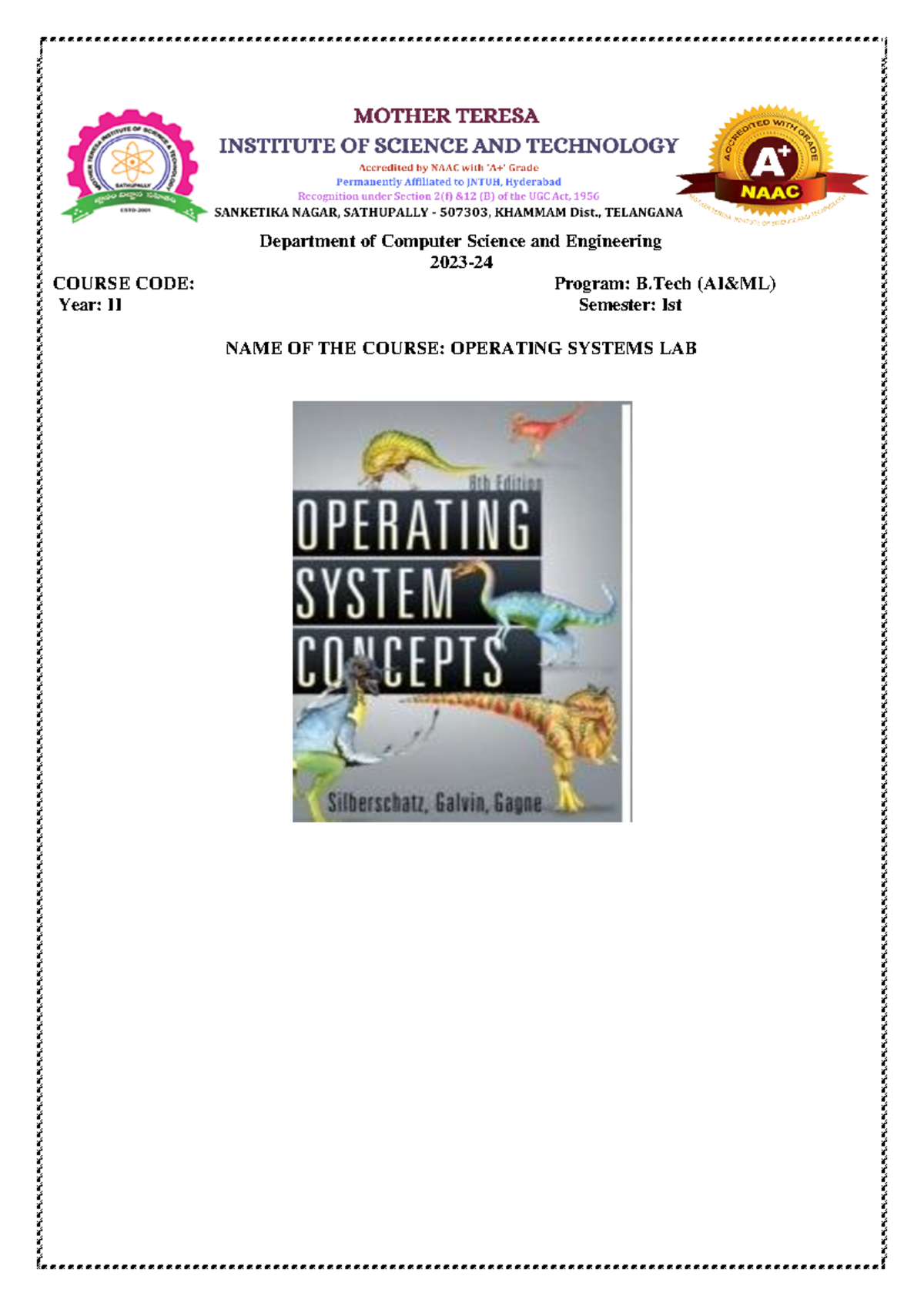 OS LAB Manual FOR AIML-2-1 - Department of Computer Science and ...