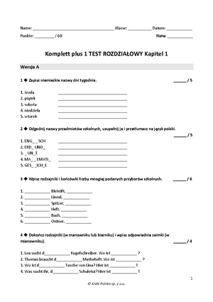 Sprawdzian Z Niemieckiego Gimnazjum Liczby Skrzęty www.studocu.com