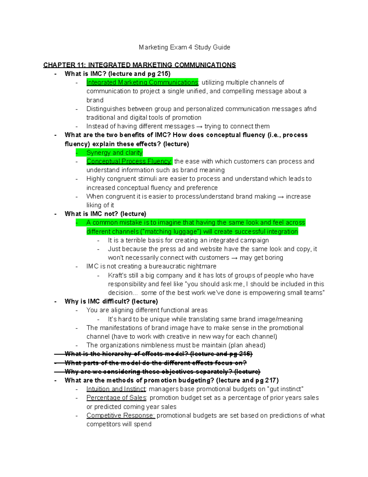 Marketing 101 Exam 4 Study Guide: Integrated Marketing Concepts - Studocu