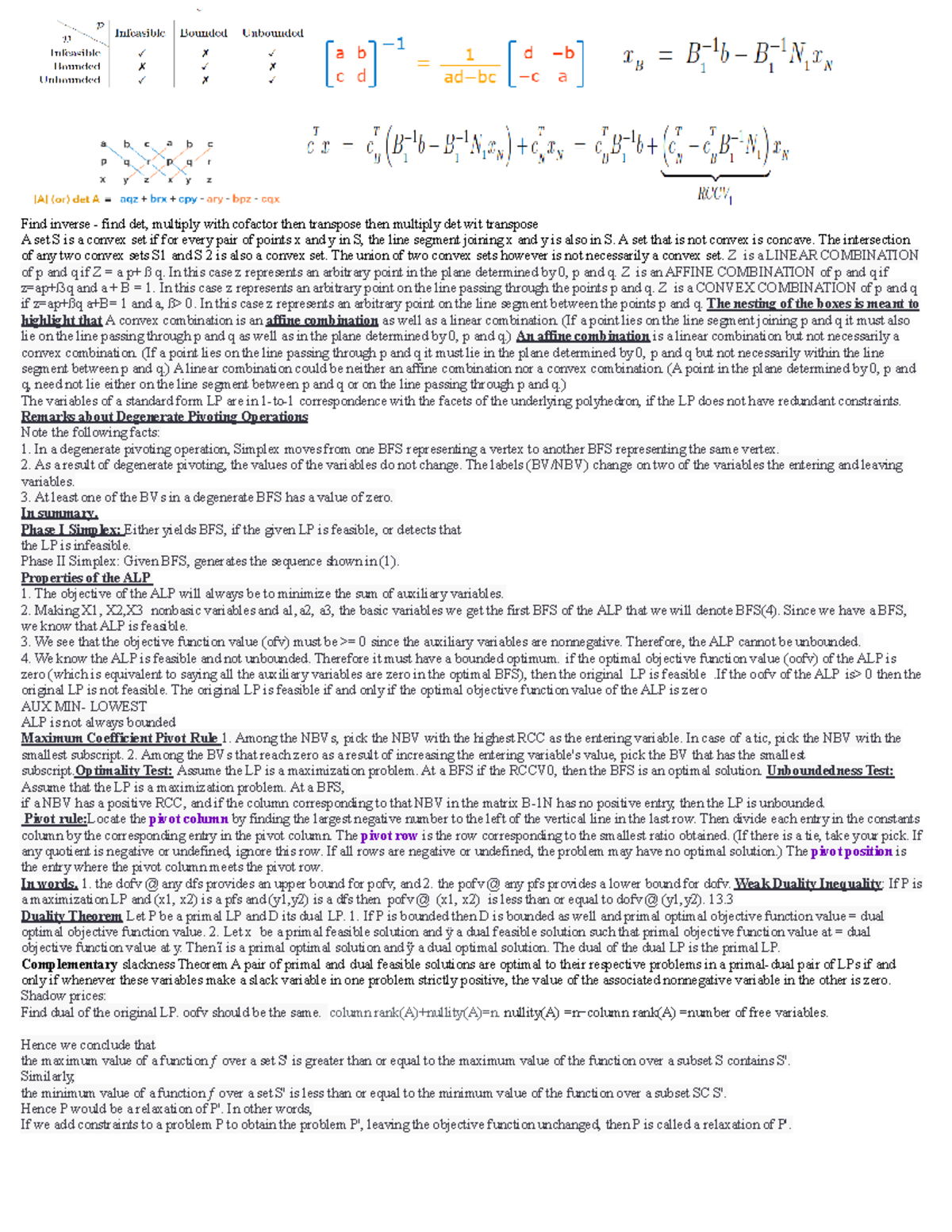 IE 335 Final Exam Cheat Sheet: Convex Sets & Linear Programming - Studocu