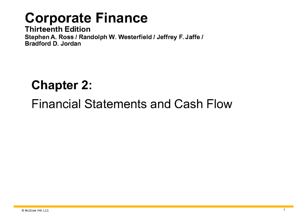 Corporate Finance (FIN 101) Lecture 1: Chapter 2 - Financial Statements ...