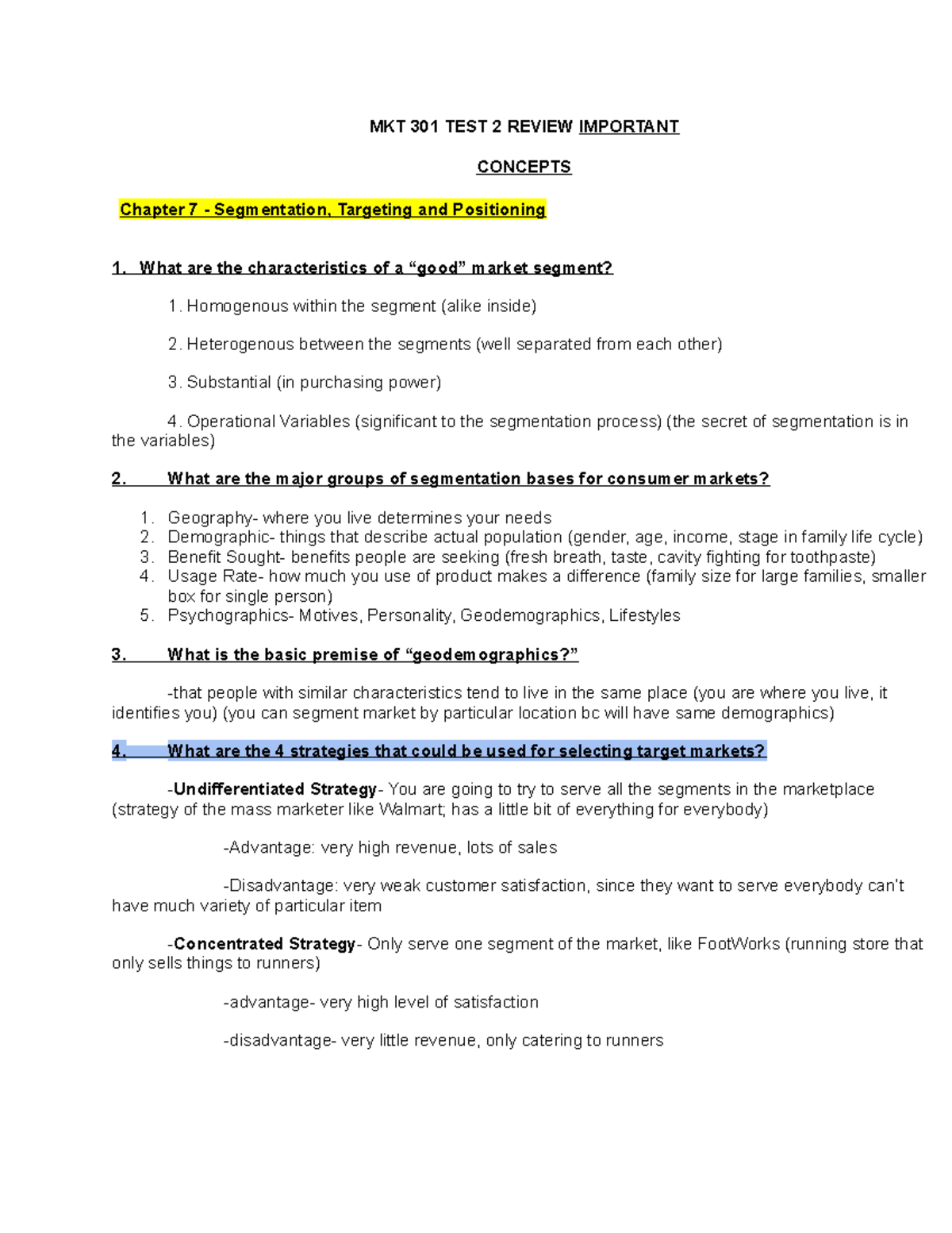 MKT 301 Test 2 Review: Comprehensive Study Guide for Exam Preparation ...