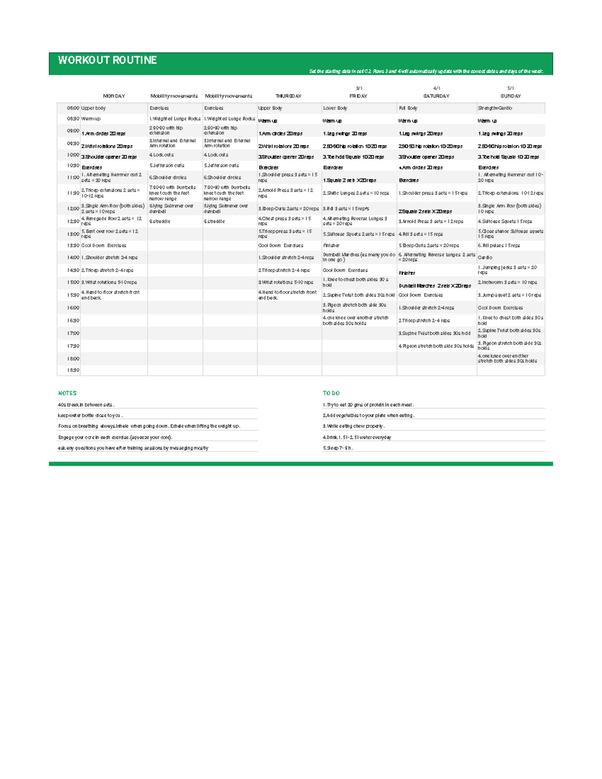 Workout Routine - haghwjlk eukq - WORKOUT ROUTINE Set the starting date ...