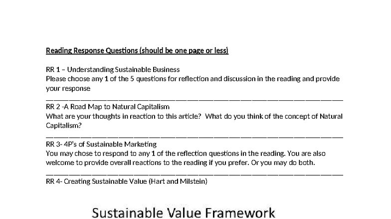Reading Response Questions: RR 1-6 on Sustainable Business Concepts ...
