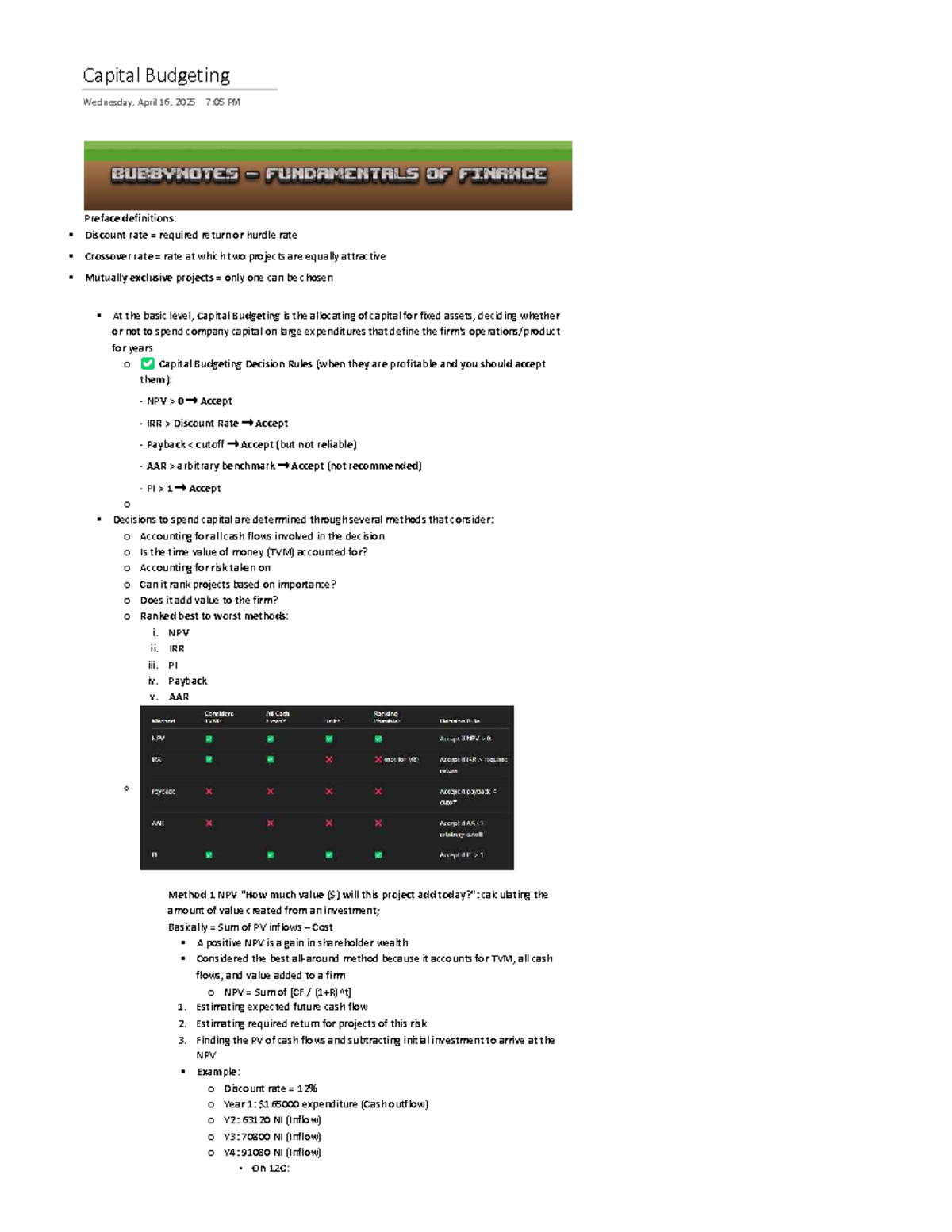 B A 323 Capital Budgeting: Key Concepts and Decision Rules - Studocu