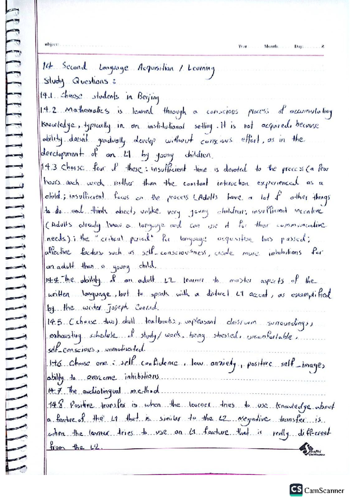 Lesson 14: Second Language Acquisition Study Questions and Insights ...