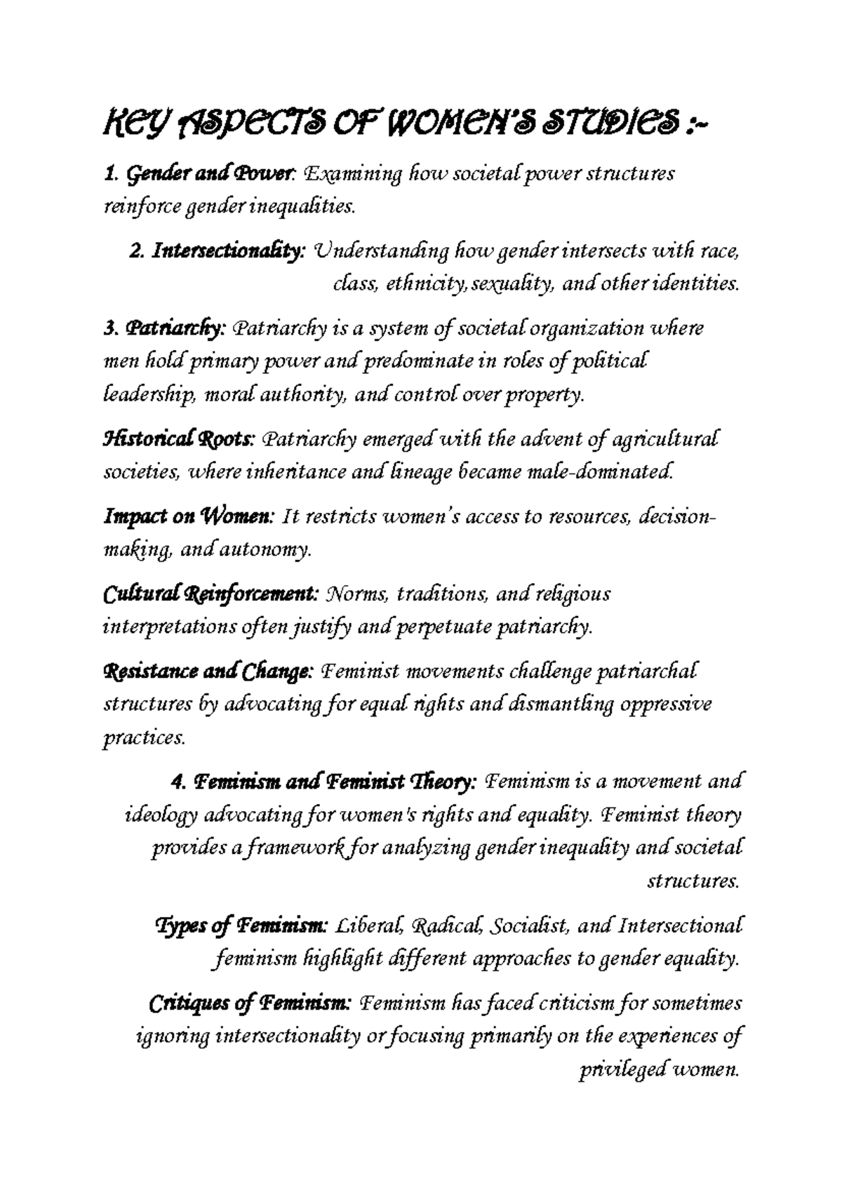 KEY Aspects OF Women - Tutorial material - KEY ASPECTS OF WOMEN’S ...