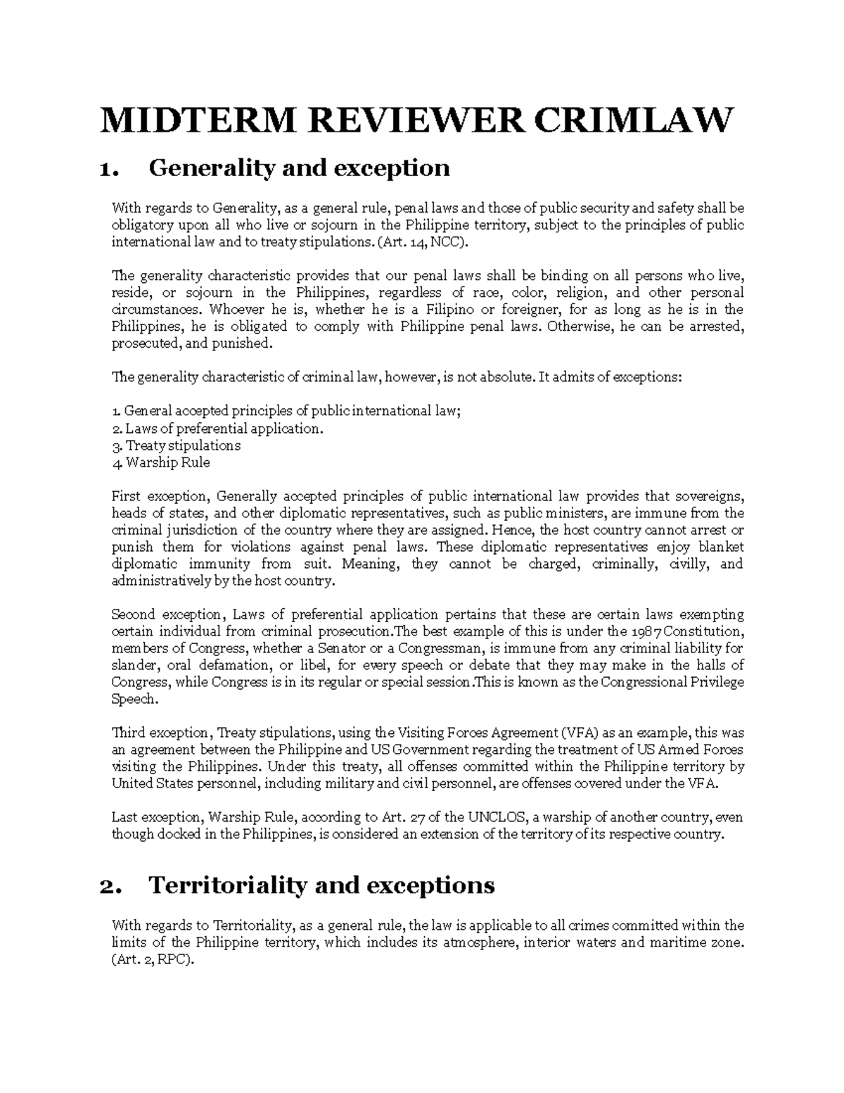 Crimlaw Midterm Review: Key Concepts and Legal Principles - Studocu