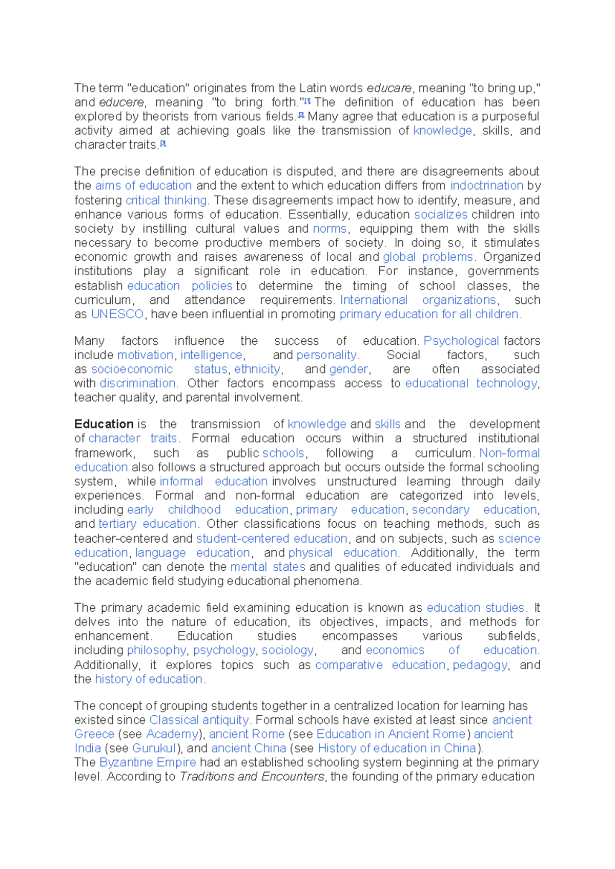 EDU 101: Understanding the Definition and Impact of Education - Studocu