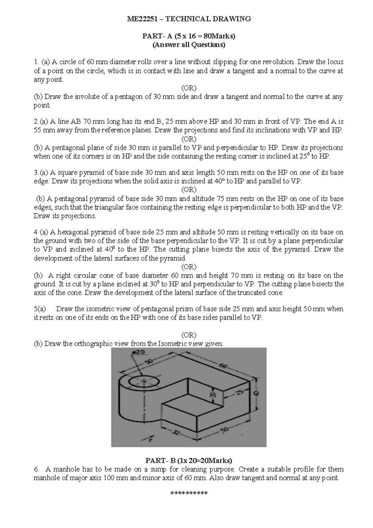 ME22251 - Technical Drawing Set 4A: Projections & Developments - Studocu