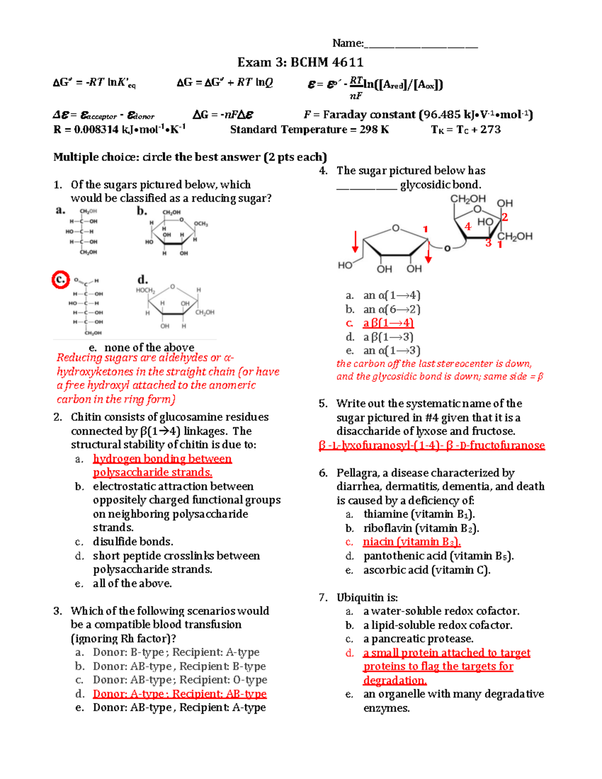 Practice Exam 3 Questions: BCHM 4611 Chapters 11-15 Key - Studocu