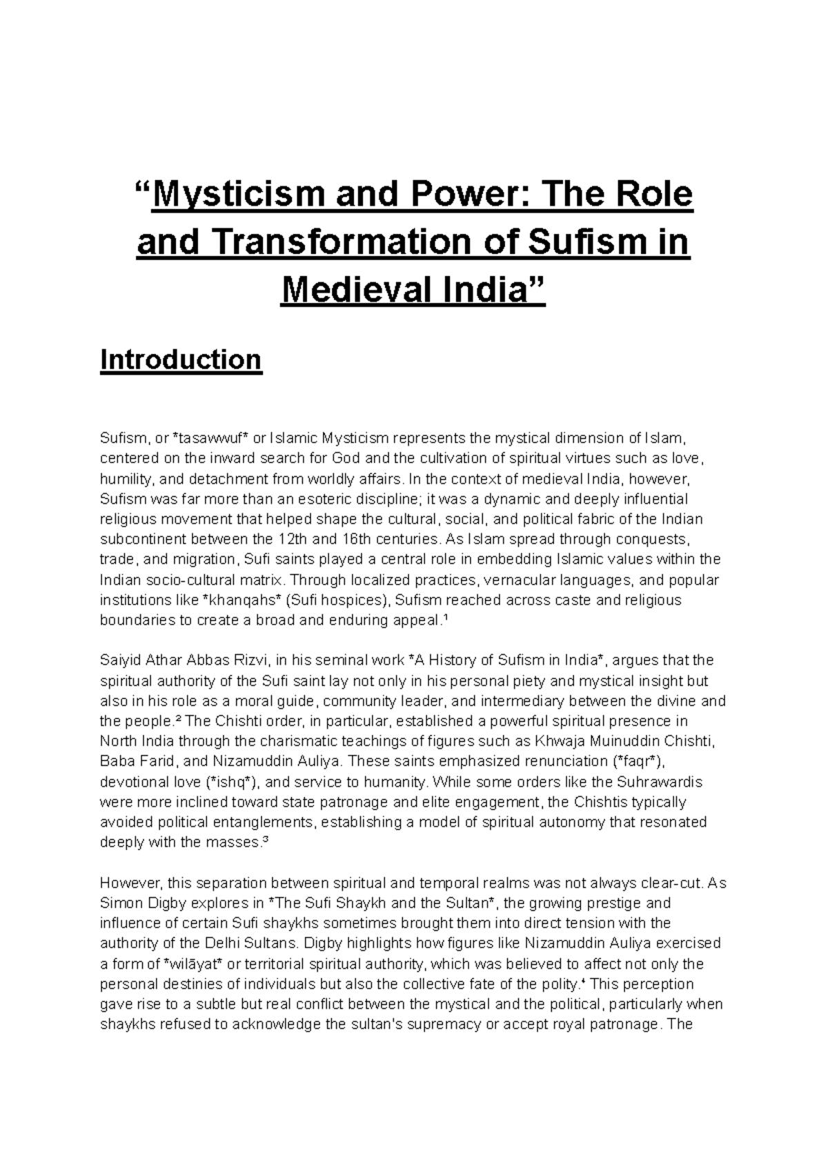 Mysticism and power: The role of Sufism in medieval India - Studocu