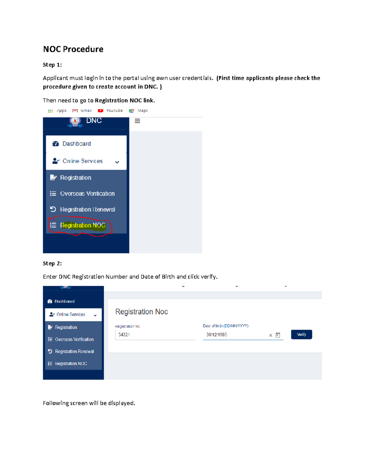 DNC NOC Applicant Manual: Step-by-Step Registration Procedure - Studocu