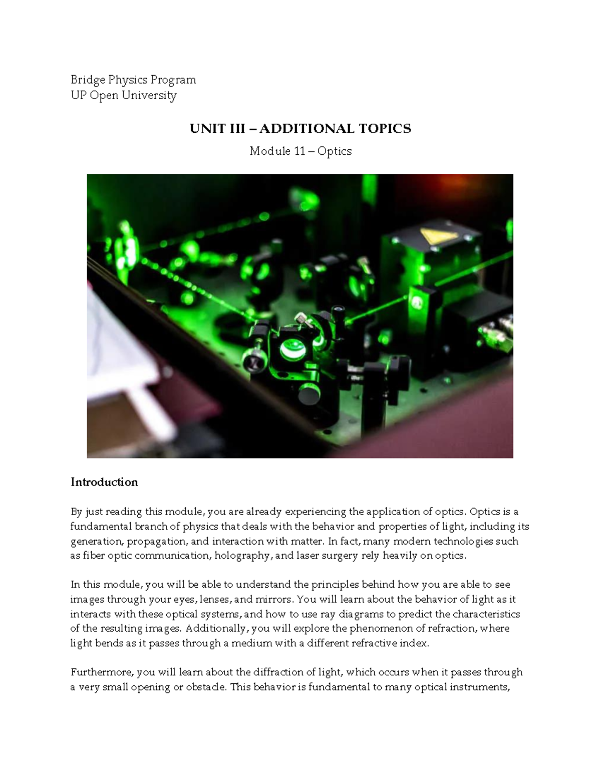Module 11 - Optics: Key Concepts and Applications in Physics - Studocu