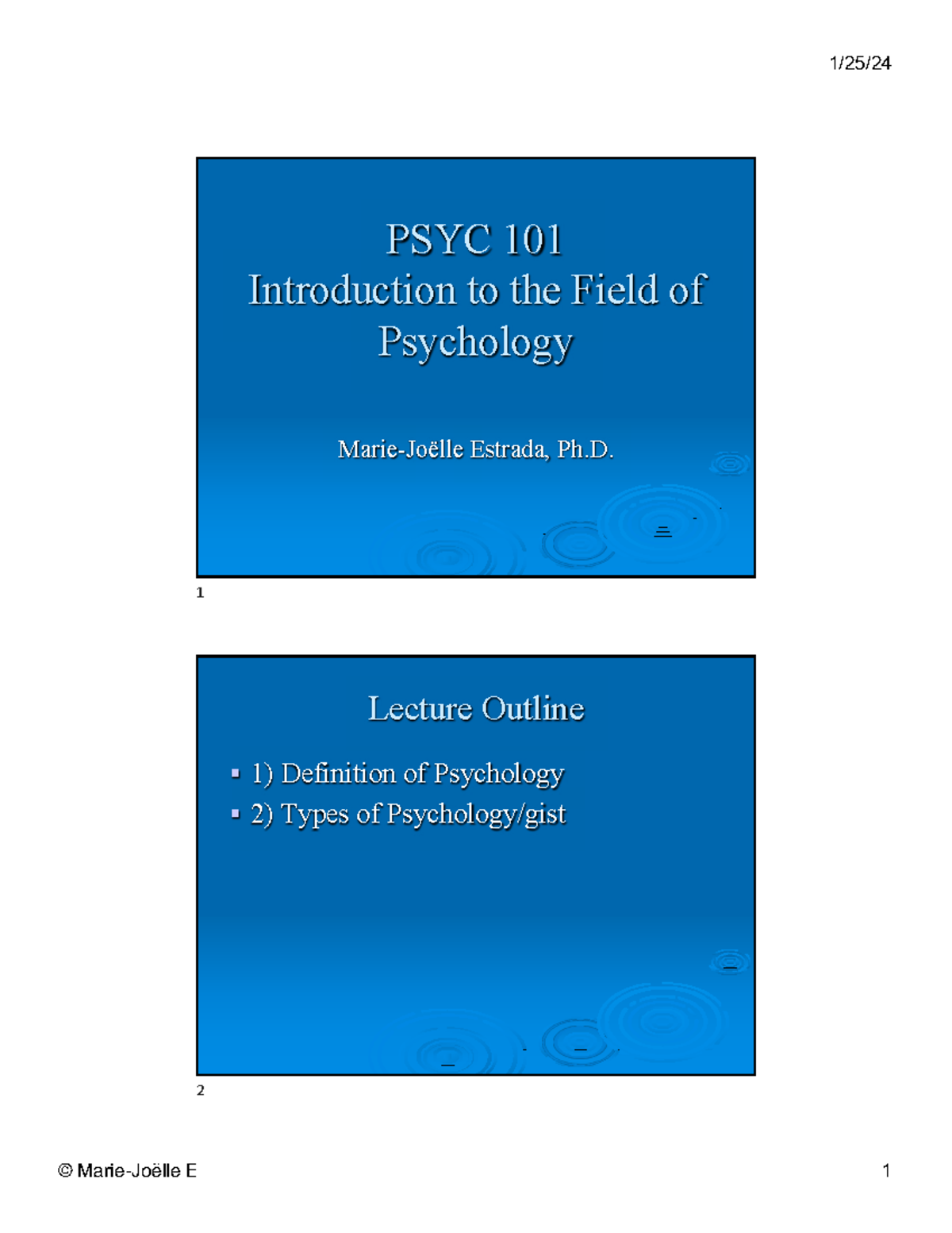 PSYC 101 Lecture Outline: Introduction to Psychology and Its Branches ...