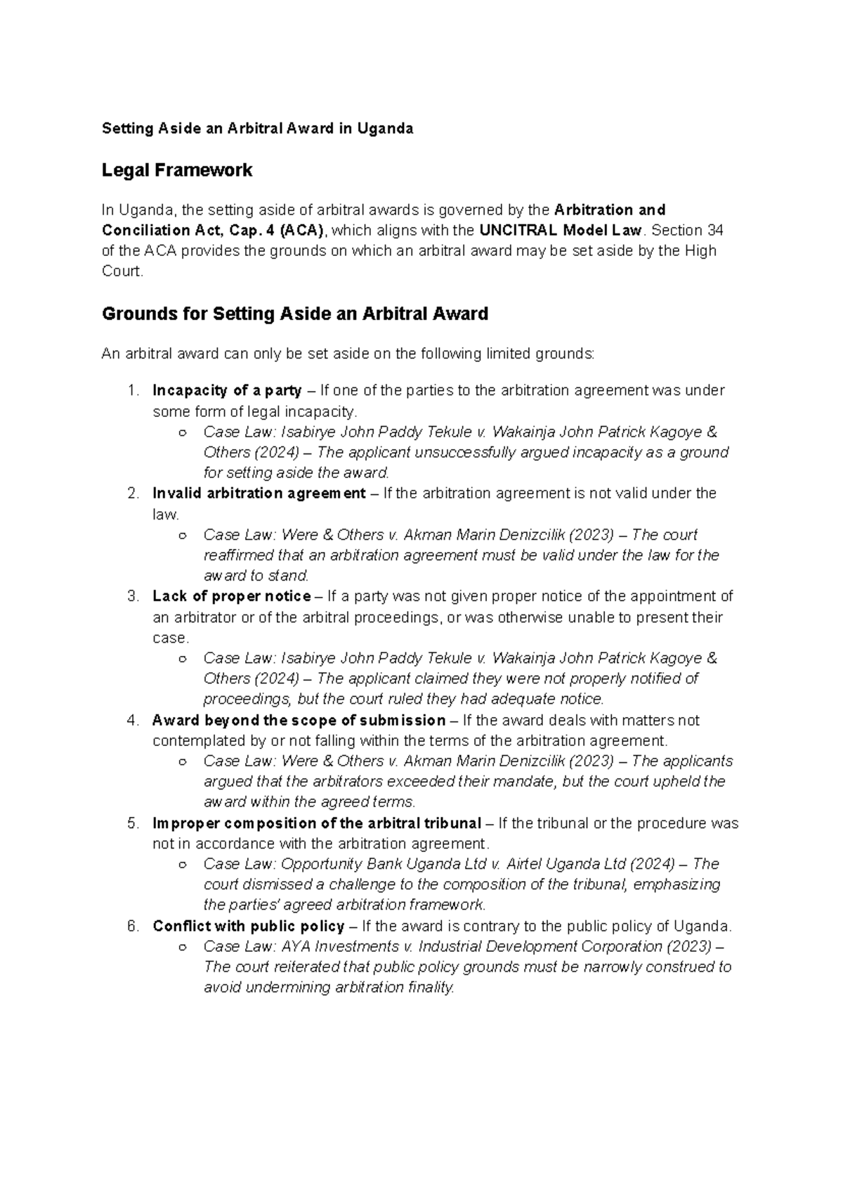 Understanding the Grounds for Setting Aside an Arbitral Award in Uganda ...