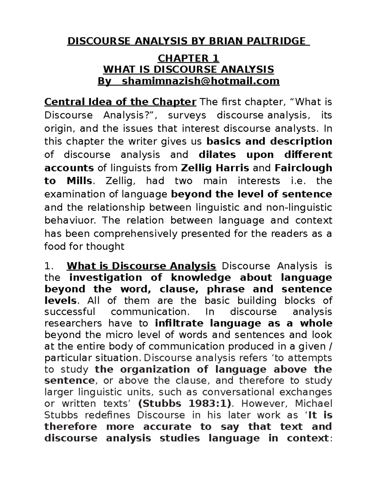 DISCOURSE ANALYSIS SUMMARY: INSIGHTS FROM BRIAN PALTRIDGE - Studocu