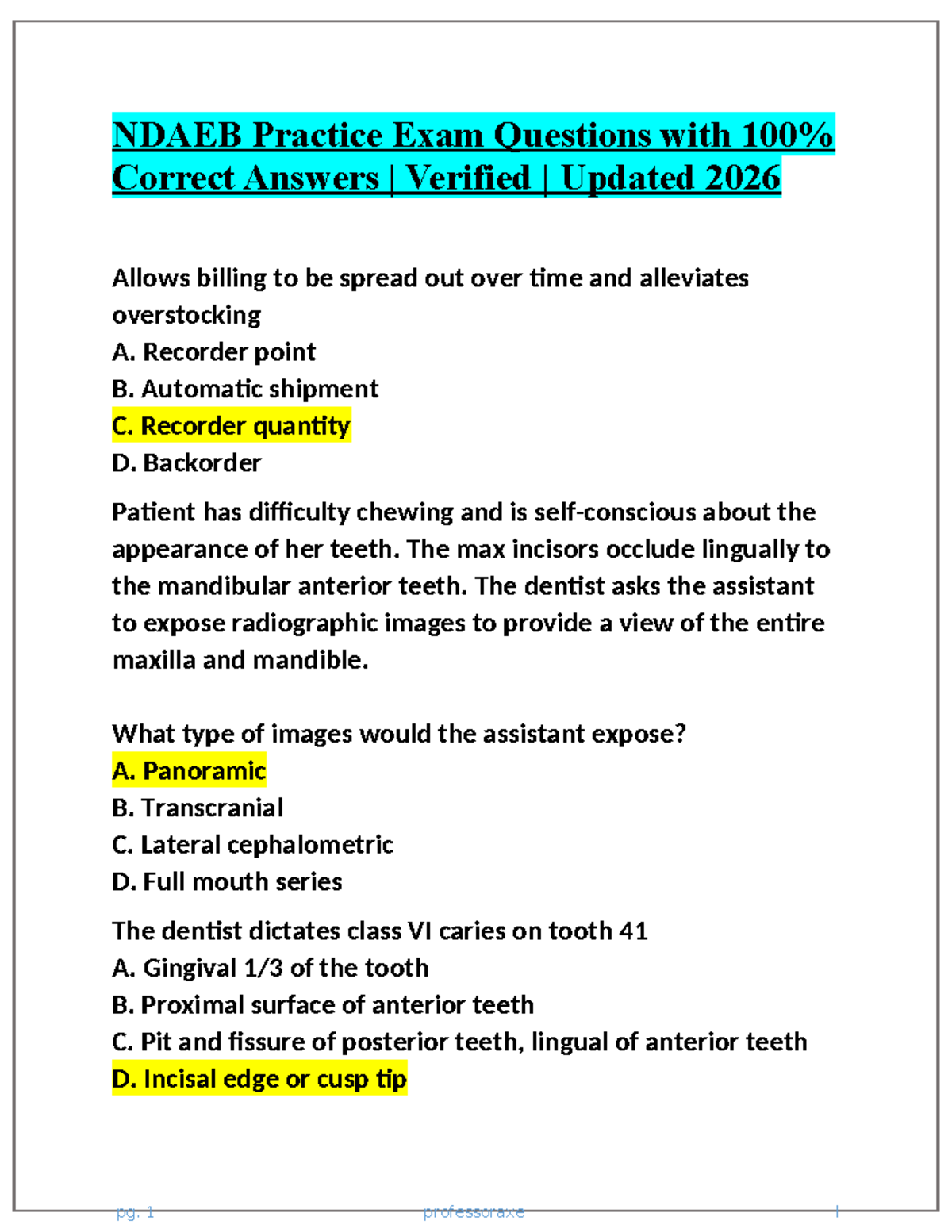NDAEB Practice Exam Questions & Answers - Updated 2026 - Studocu