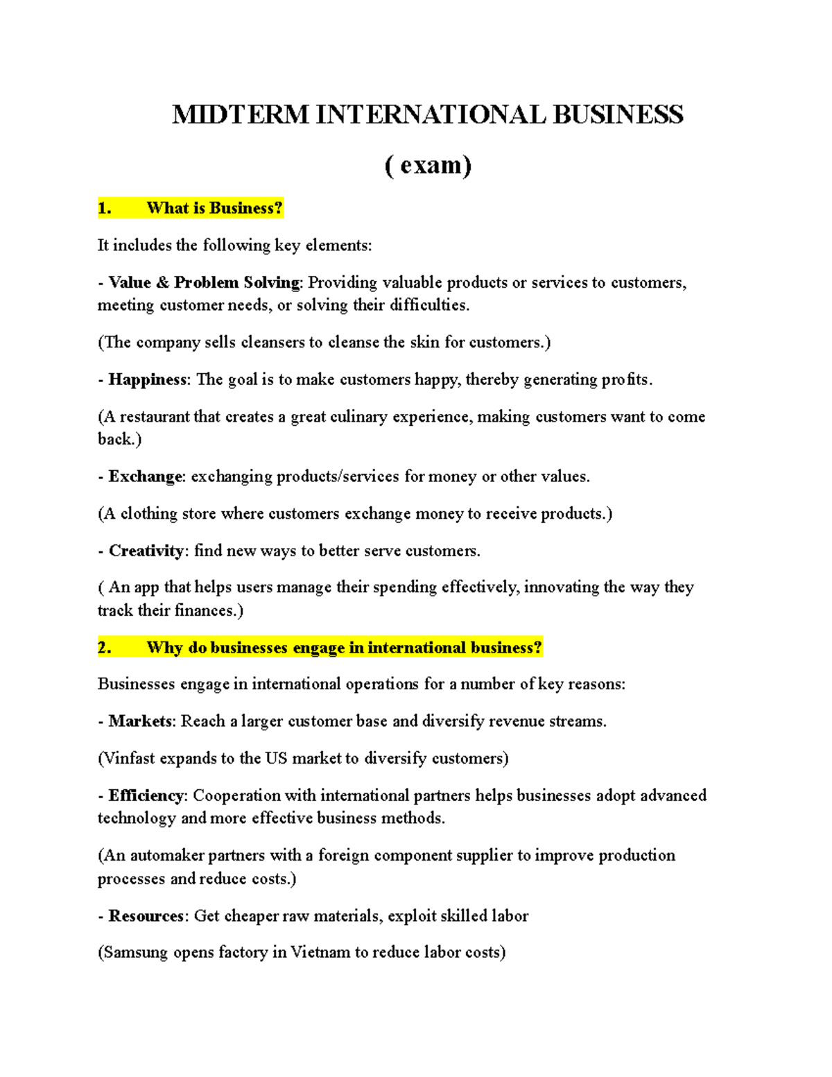 MIDTERM EXAM: INTERNATIONAL BUSINESS OVERVIEW & KEY CONCEPTS - Studocu