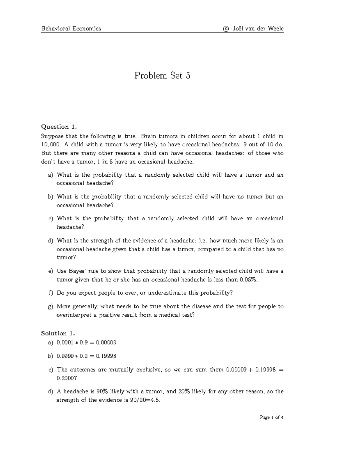 BE Problem Set 5: Behavioral Economics Questions & Solutions - Studeersnel