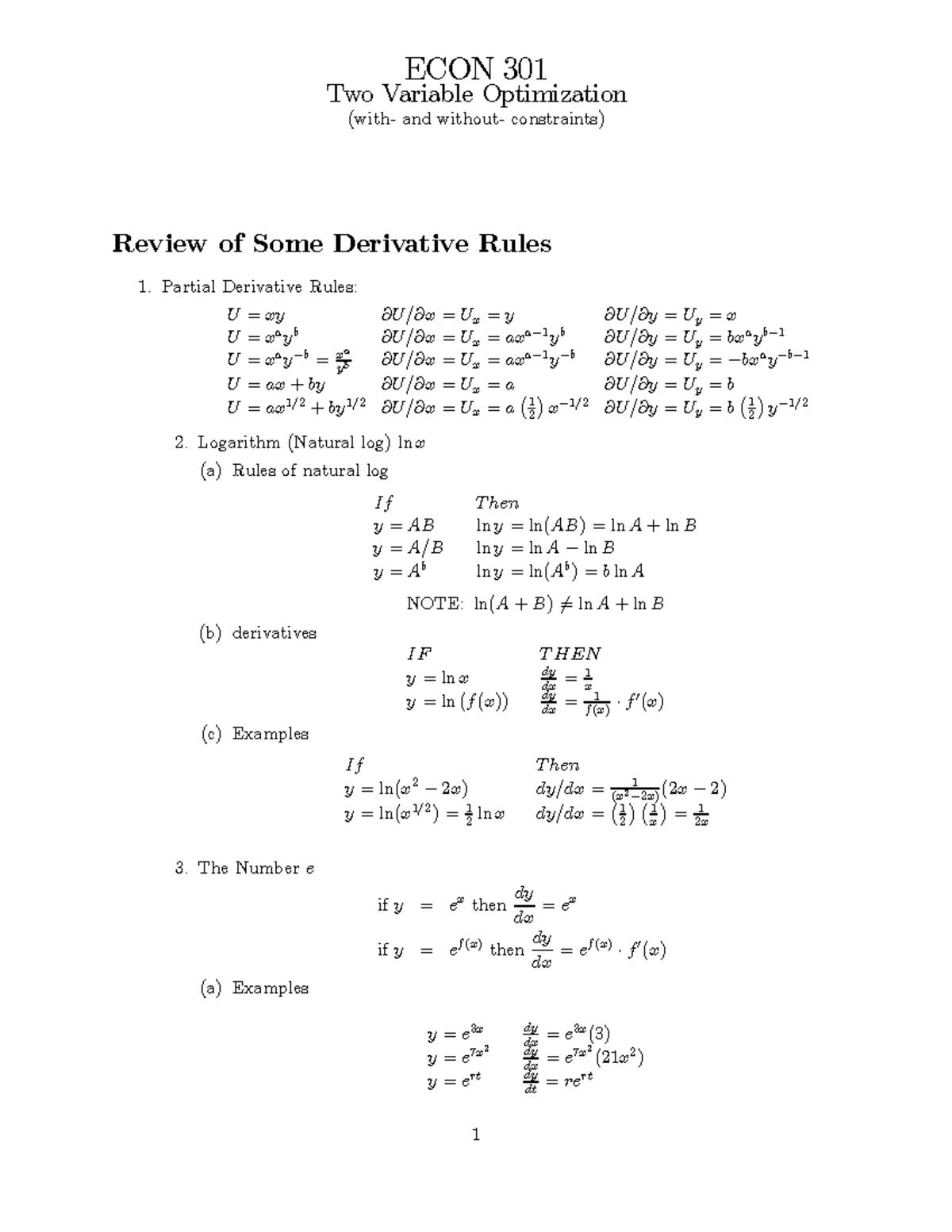 ECON 301 Final Exam Review: Two Variable Optimization Techniques - Studocu