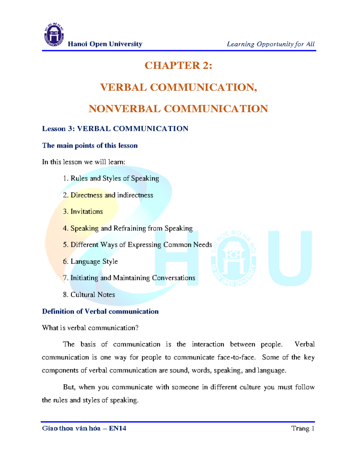Chuong 2 - Ngôn ngữ học - CHAPTER 2: VERBAL COMMUNICATION, NONVERBAL ...