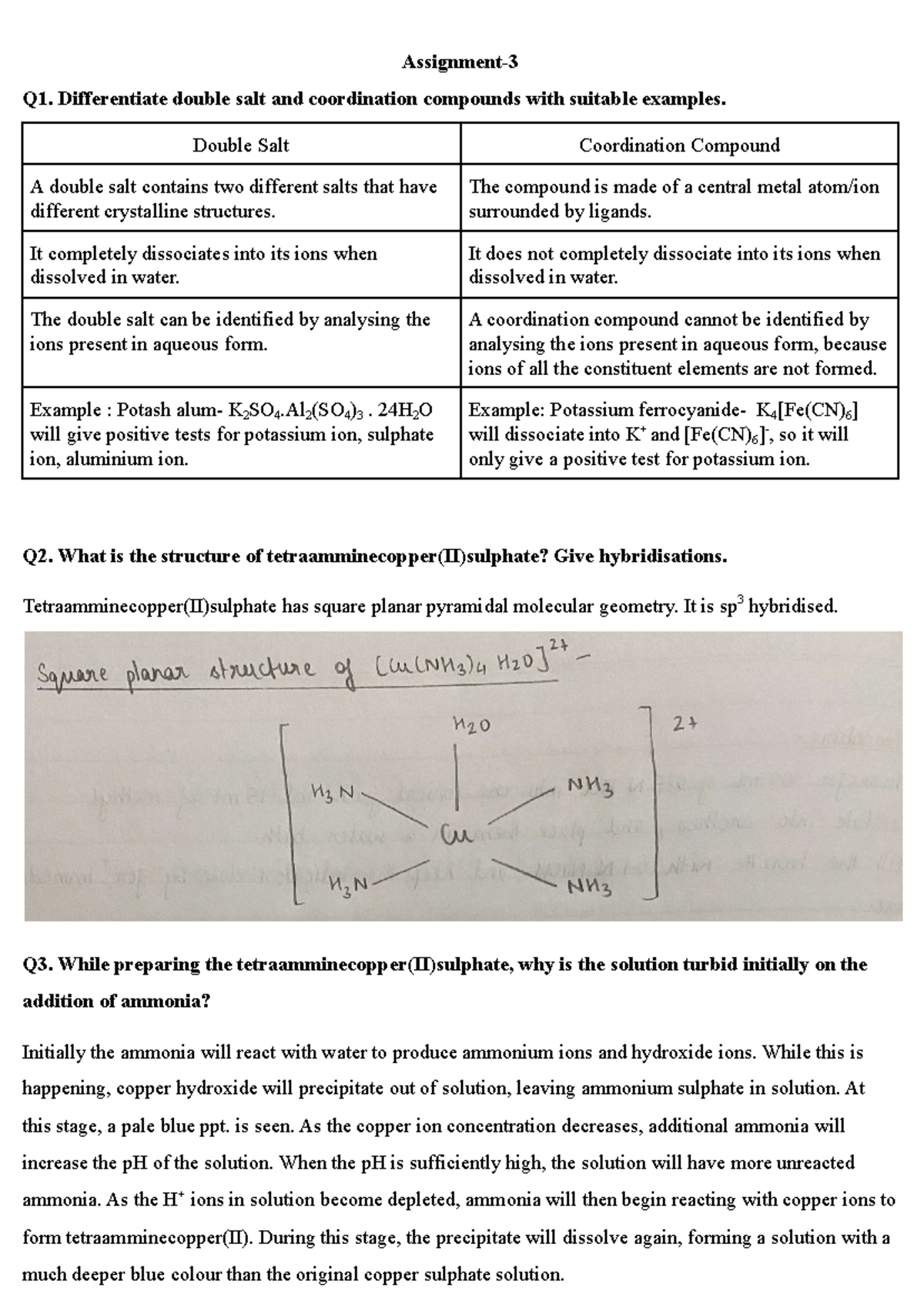 Nitika-115 Assignment 3: Double Salts & Coordination Compounds ...