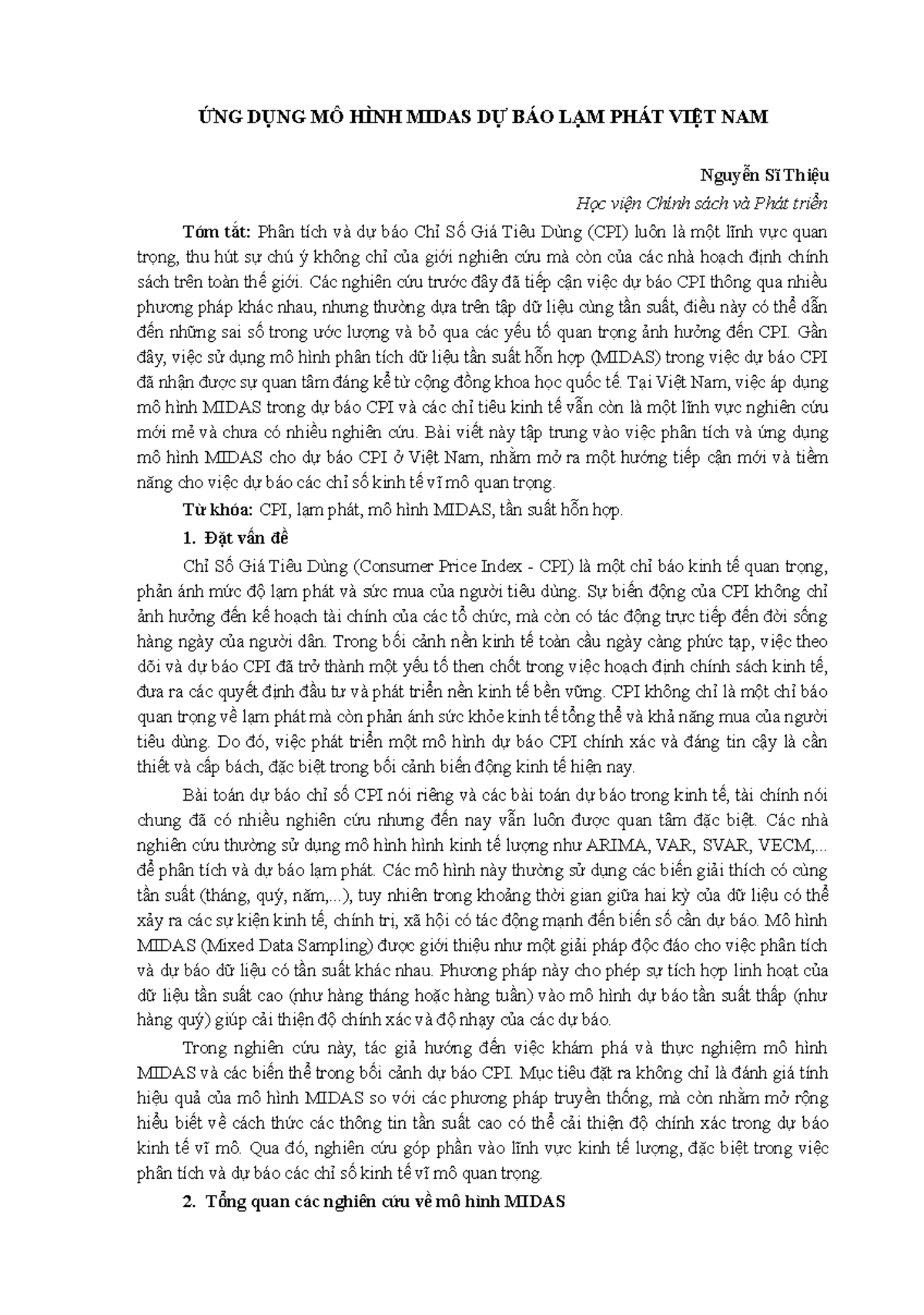 MO HINH Midas - Bài nghiên cứu - ỨNG DỤNG MÔ HÌNH MIDAS DỰ BÁO LẠM PHÁT ...