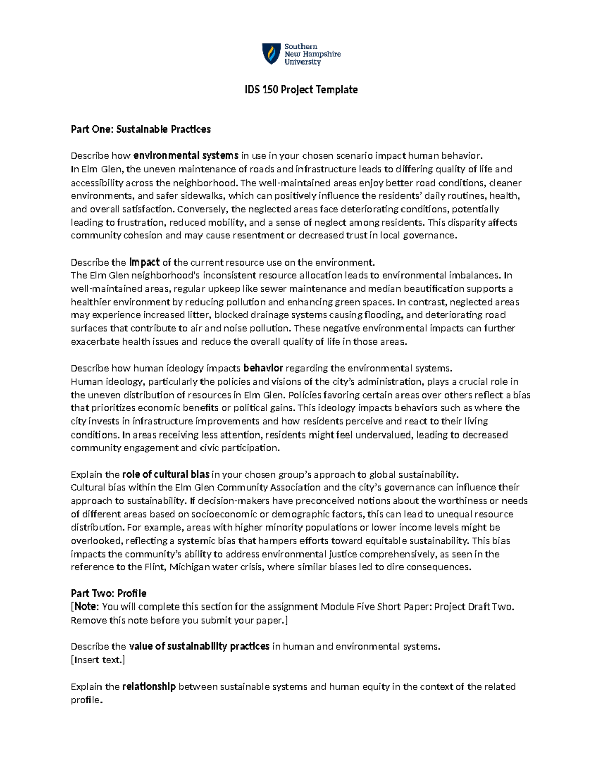 IDS150 Project Part 1: Sustainable Practices in Elm Glen Community ...