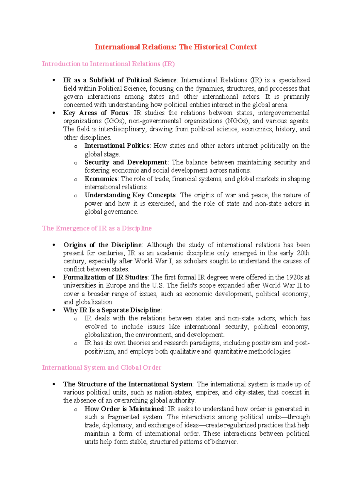 IR 101: Introduction & Historical Context of International Relations ...