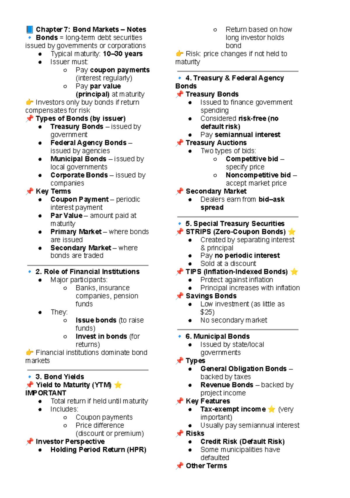 Chapter 7: Bond Markets Notes (FMFM) - Key Concepts and Risks - Studocu
