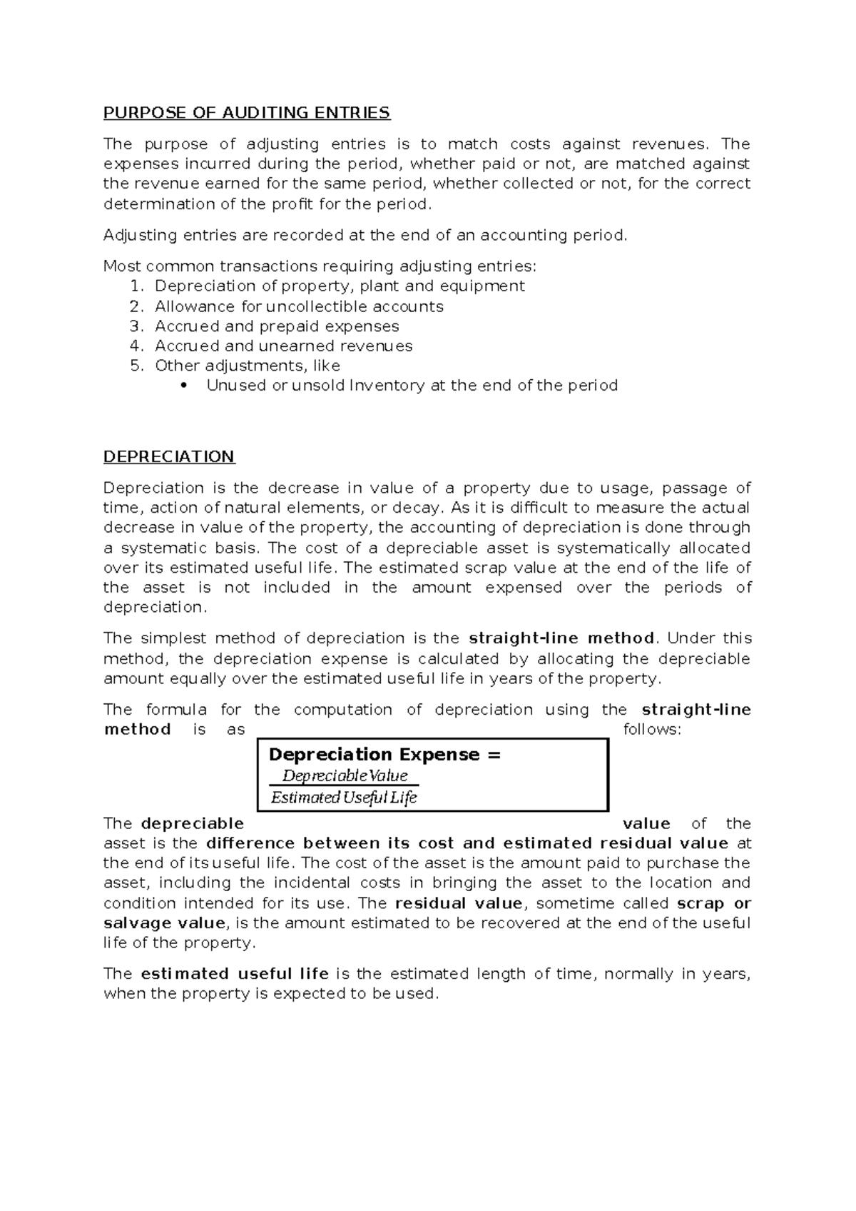 CB - ACCT 101 - Adjusting Entries and Depreciation Notes - Studocu