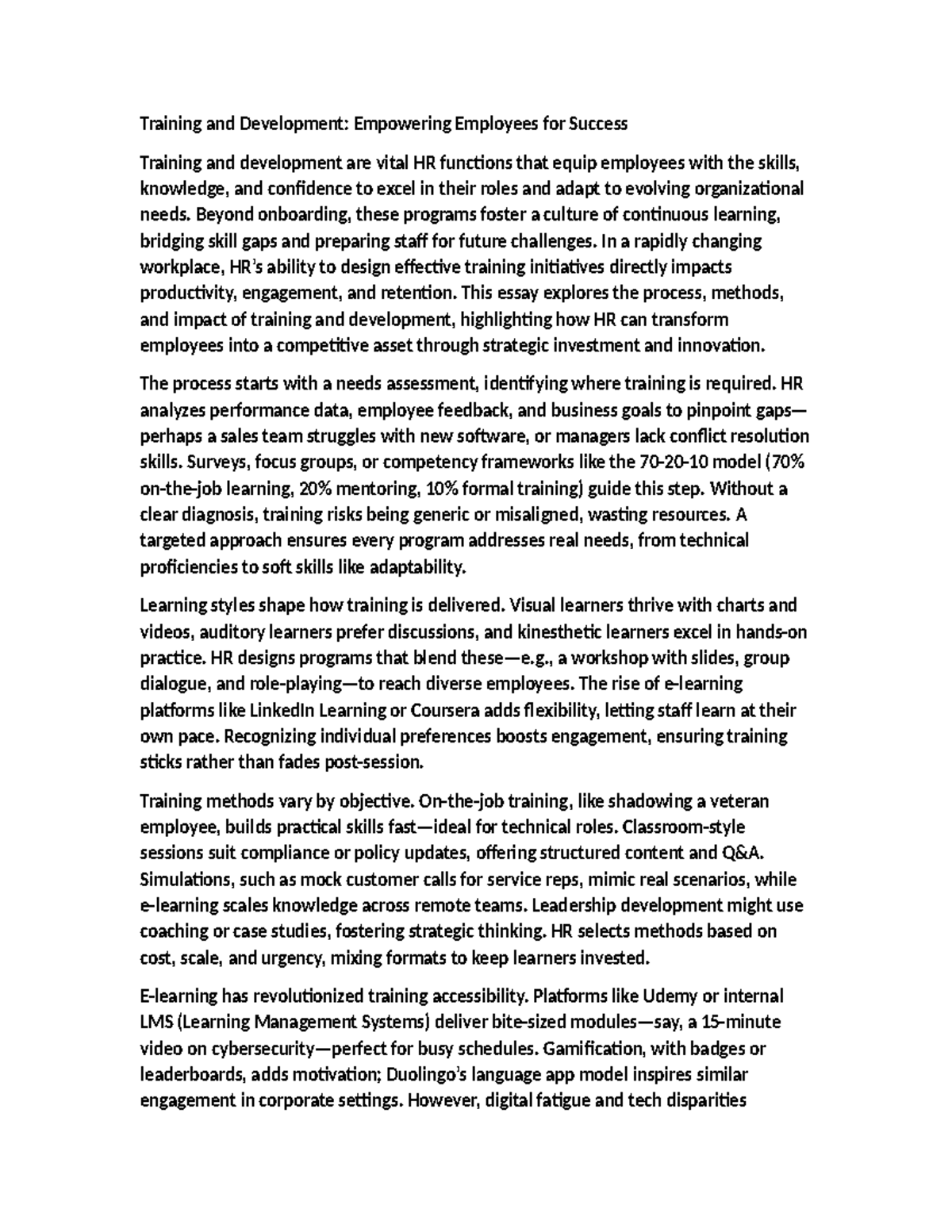 4 - hUMAN - Training and Development: Empowering Employees for Success ...