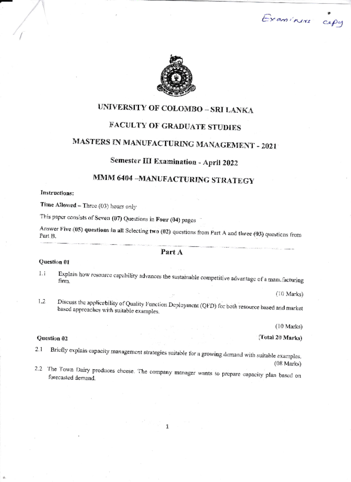 MMM 6404 (2022) - past paper - bY a t'-L-L,r! *Pl UNT\TER'Y OF COI ...