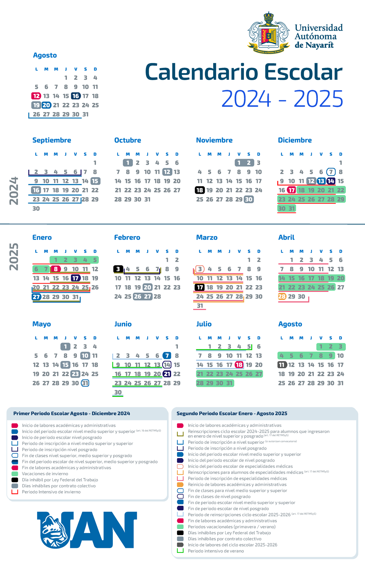 Calendario Escolar UAN 2024-2025: Primer y Segundo Periodo - Studocu