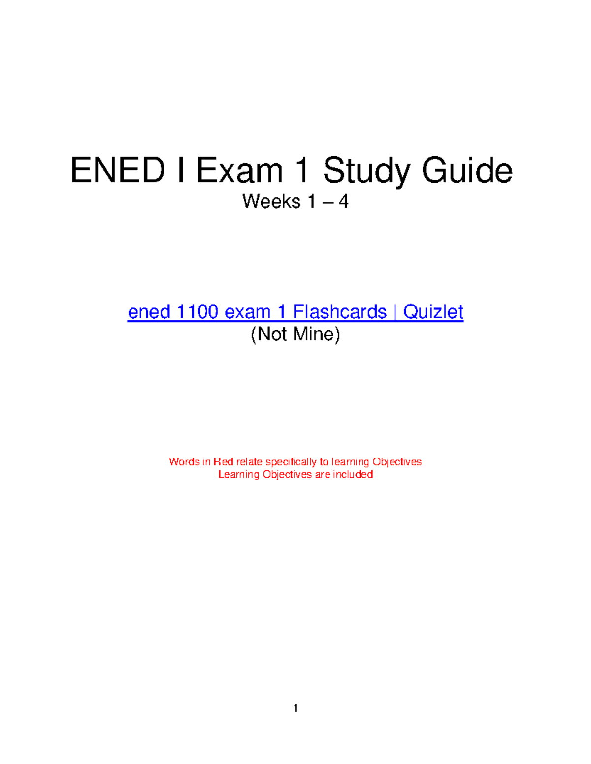 ENED 1100 Exam 1 Study Guide: Key Concepts & Learning Objectives - Studocu