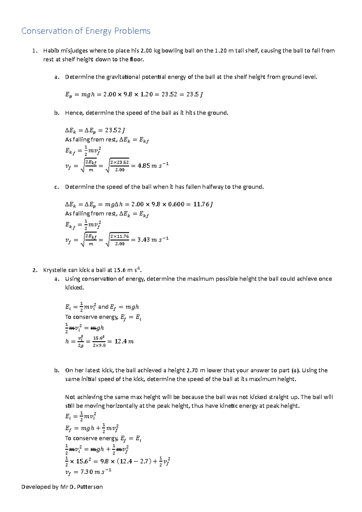 Conservation of Energy Problems SOLS (Physics 101) - Studocu